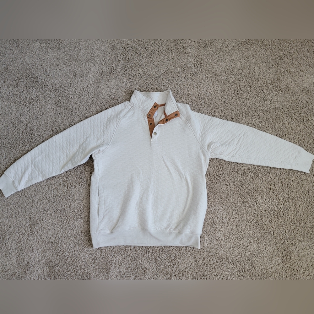 Goodfellow & Co White Button Up Sweater with Leather Accent